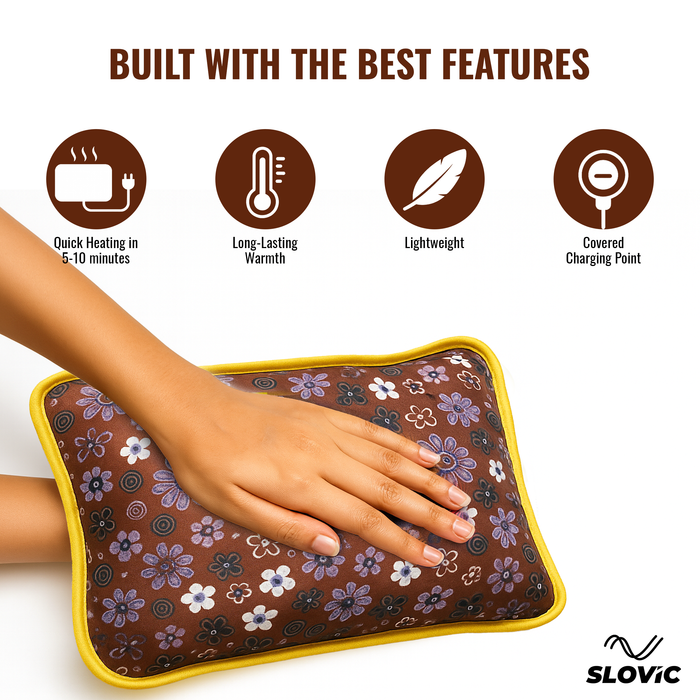 Slovic Rechargeable Electric Hot Water Bag for Pain Relief– Brown Floral