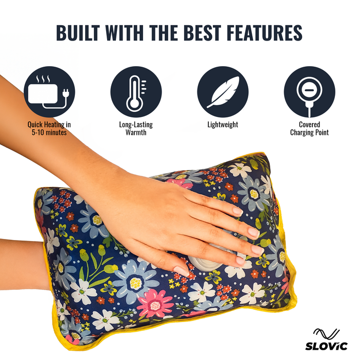 Slovic Rechargeable Electric Hot Water Bag for Pain Relief– Blue Flowers