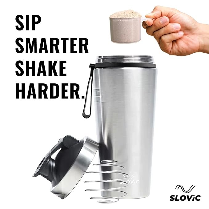 Stainless Steel Protein Shaker Bottle | Silver | 750 ML