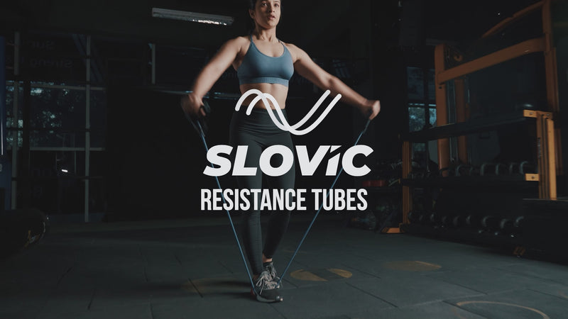 Slovic resistance band girl  doing cardio