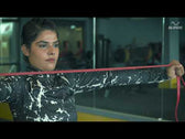 girl doing exercise with slovic resistance band