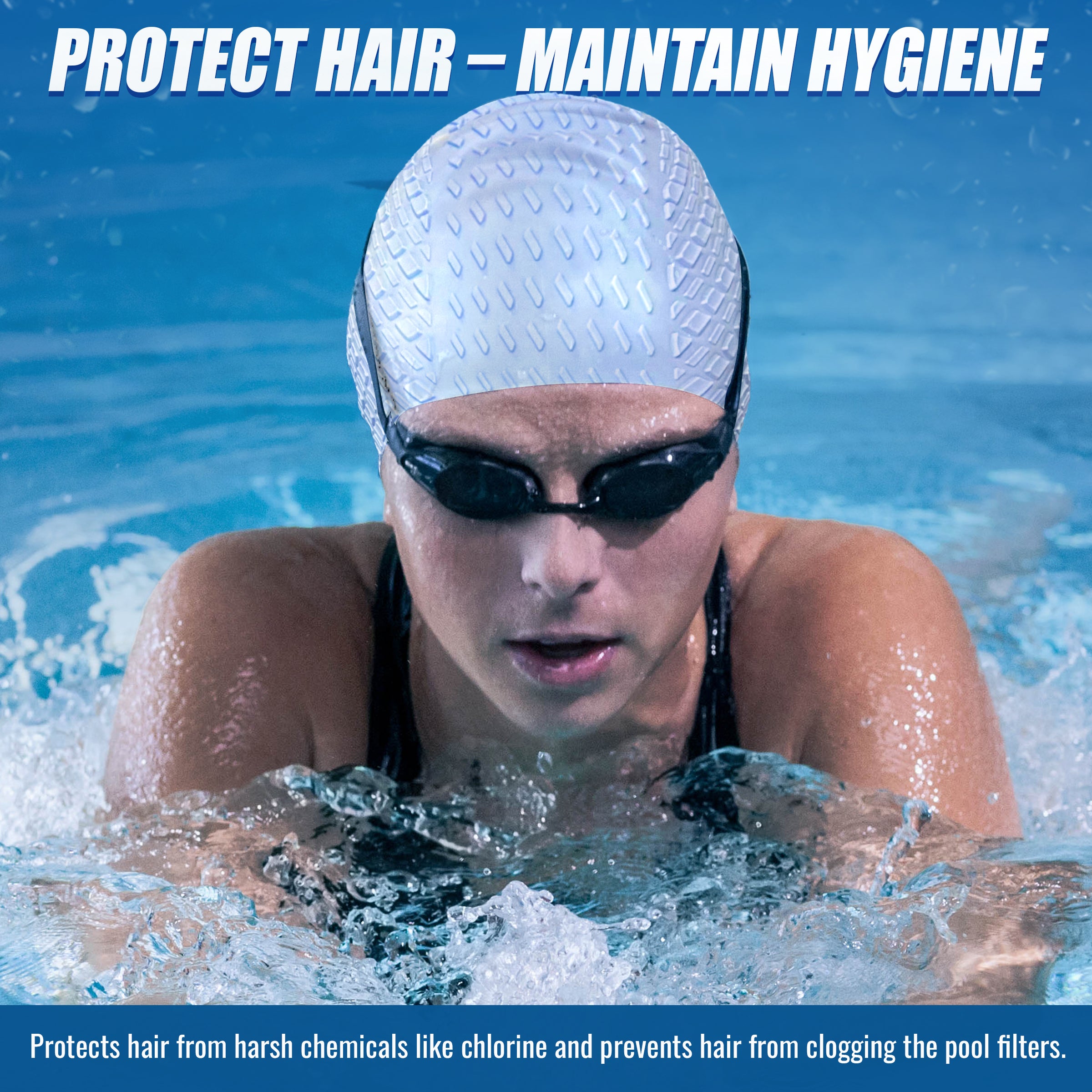 Slovic Silicone Swimming Cap for Men & Women (Blue)