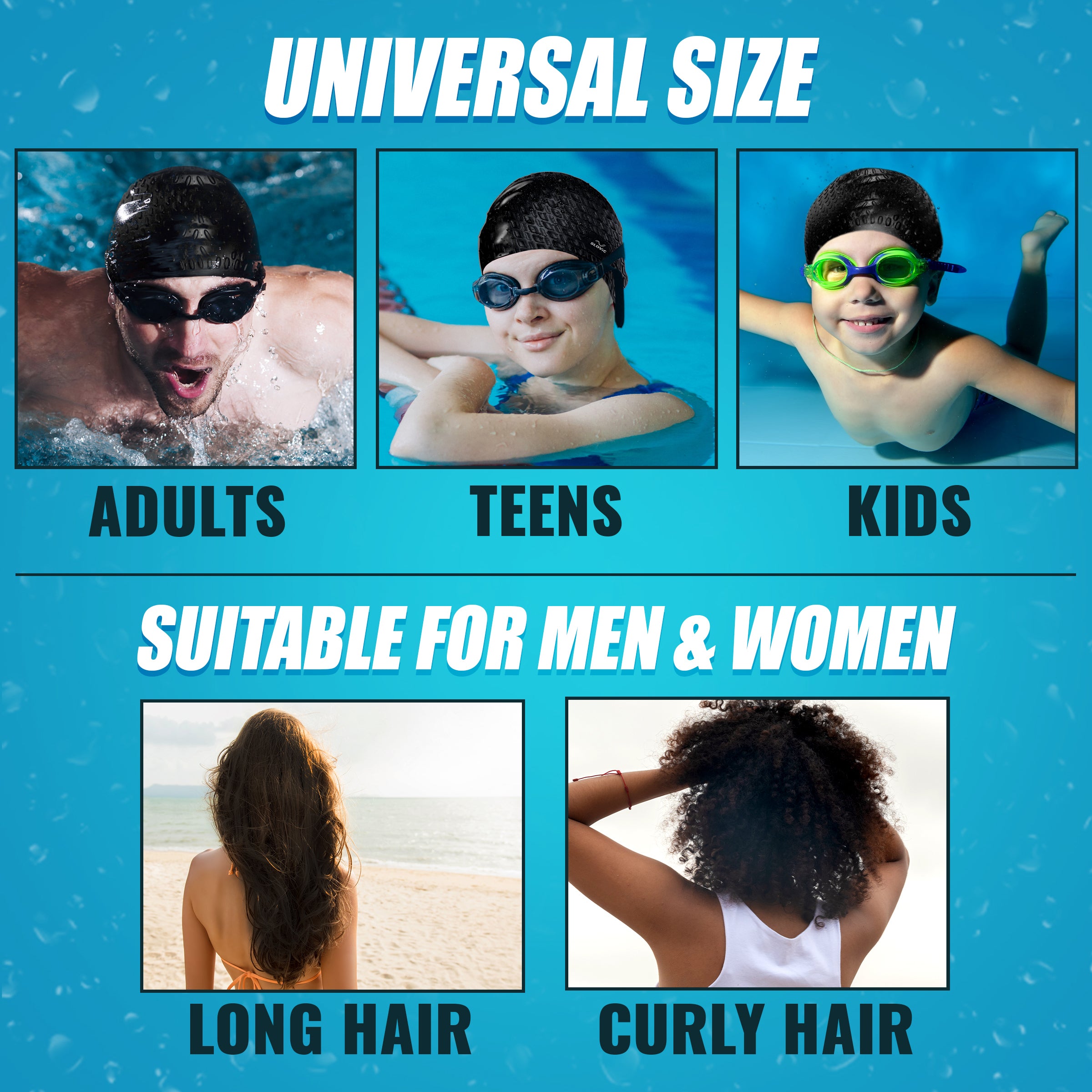 Slovic Silicone Swimming Cap for Men & Women (Black)