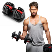 Tiger Shroff with the Slovic 24 kg adjustable dumbbell, a versatile choice for home strength training