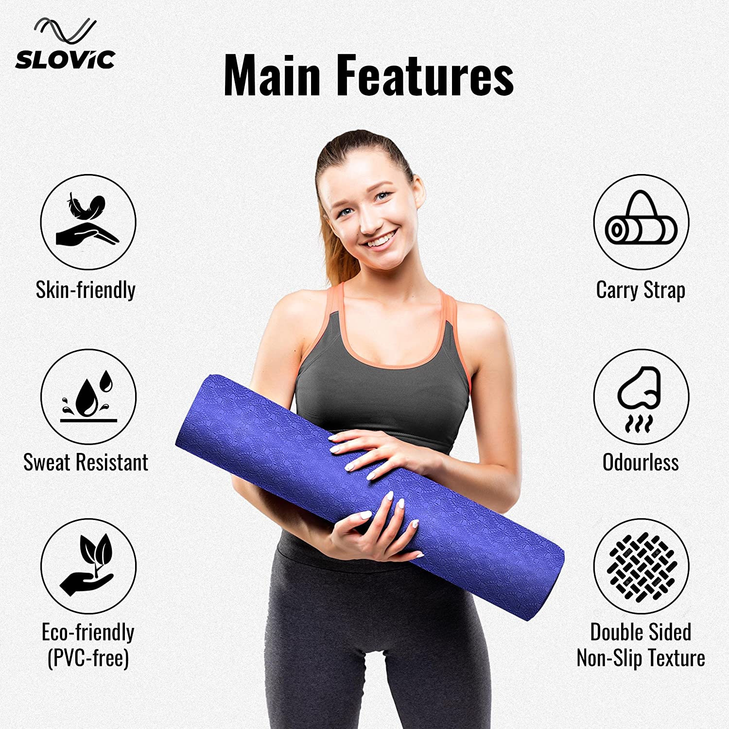 Slovic Non-Slip & Thick Cushion Yoga Mat with Bag (Tpe 8Mm)
