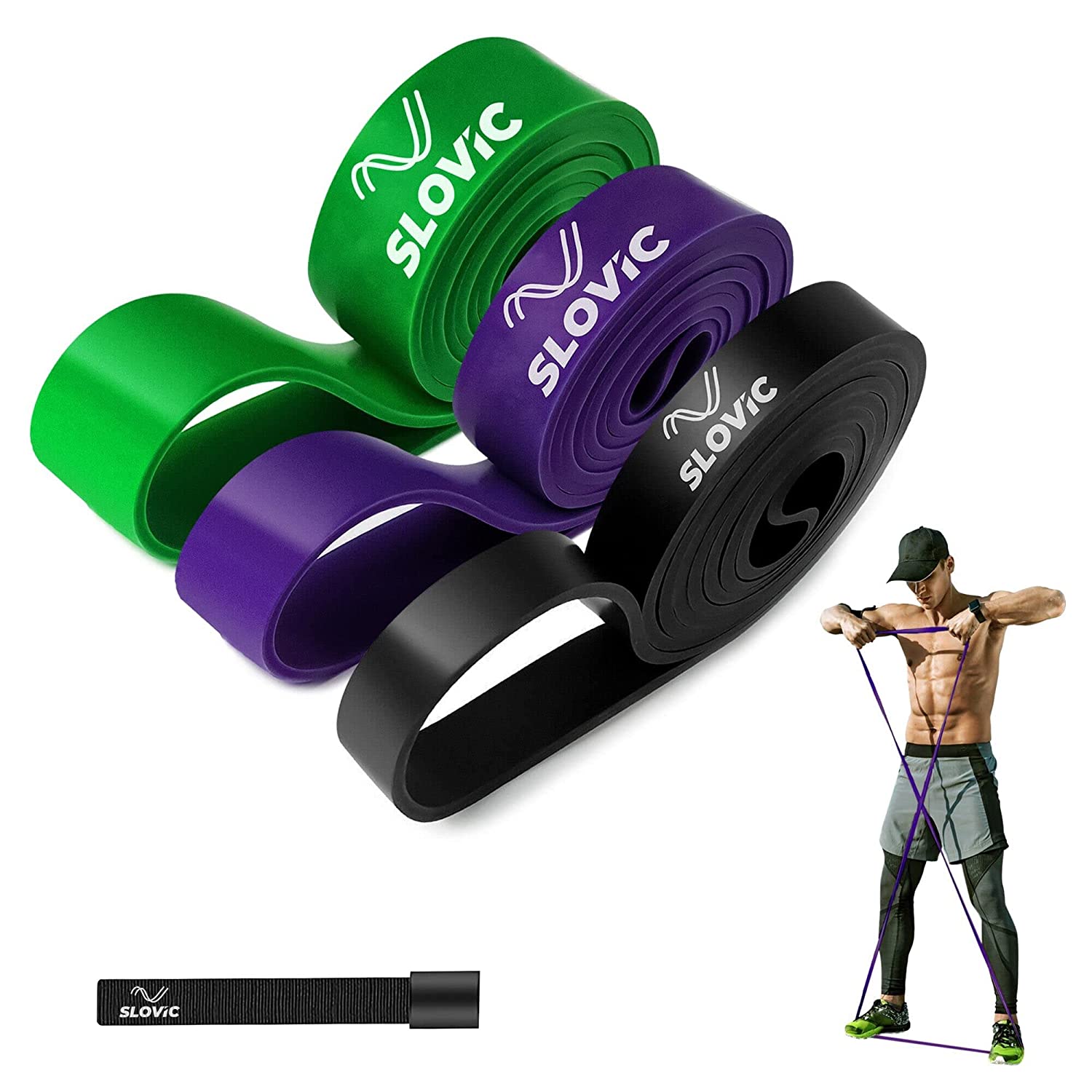 Slovic Resistance Band Pull up Training Bands for Calisthenics (Black + Purple + Green)