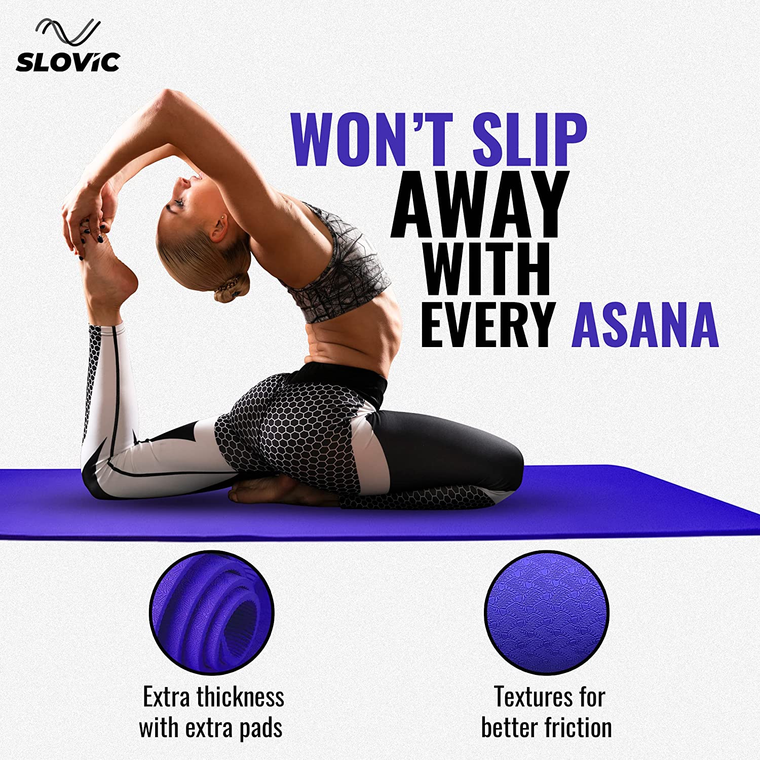 Slovic Non-Slip & Thick Cushion Yoga Mat with Bag (Tpe 8Mm)