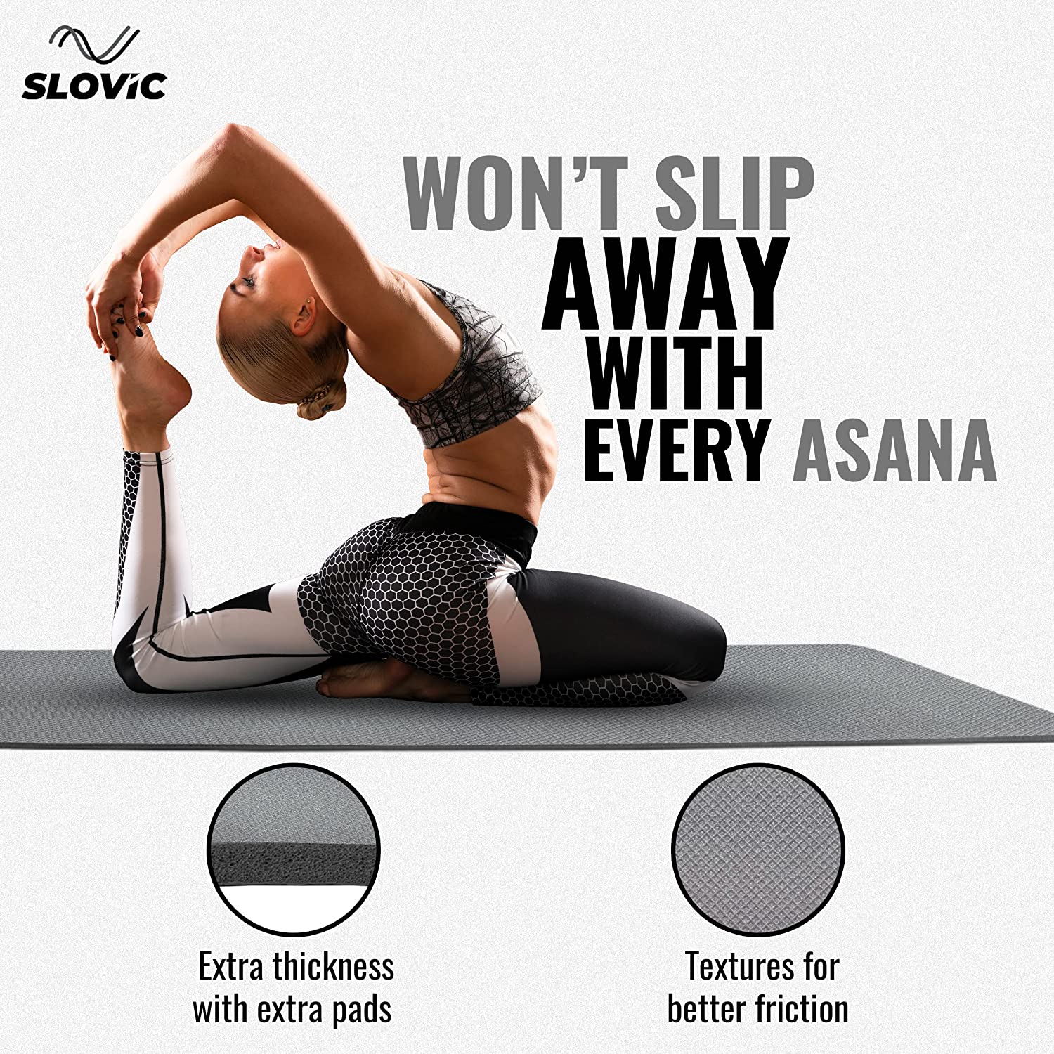 Slovic Non-Slip & Thick Cushion Yoga Mat with Carry Strap (Tpe 6Mm)