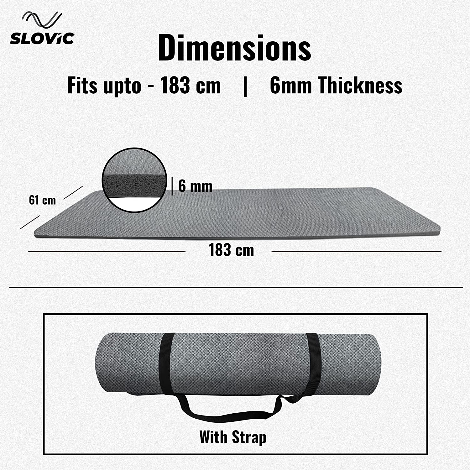 Slovic Non-Slip & Thick Cushion Yoga Mat with Carry Strap (Tpe 6Mm)